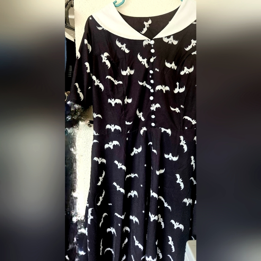 Pinup / Rockabilly Black Dress with White Bat Print